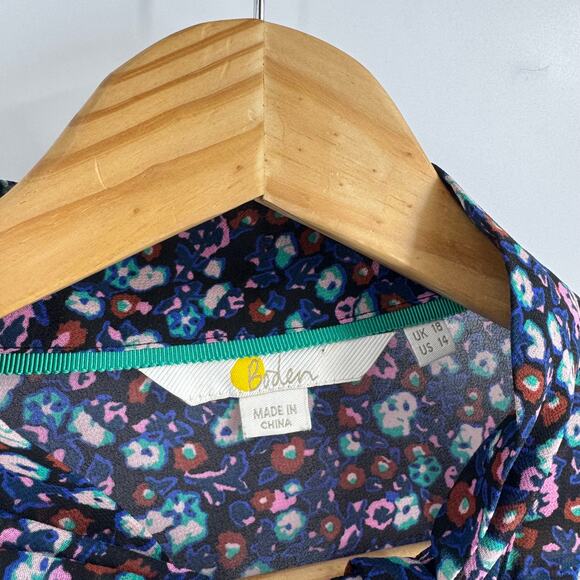 Boden Dark Sheer‎ Floral Tie Neck Blouse Multicolor Long Sleeve Black Size US 14 - Picture 3 of 9